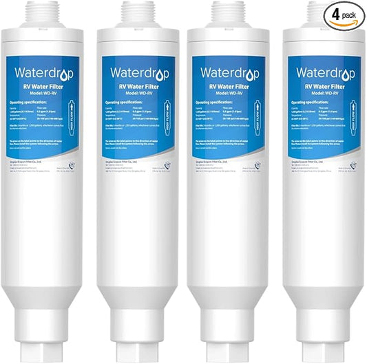 Waterdrop RV/Marine Water Filter, Camper Water Filter, NSF Certified, Garden Hose Filter, Greatly Reduces Chlorine, Bad Taste, Odor, 4 Pack