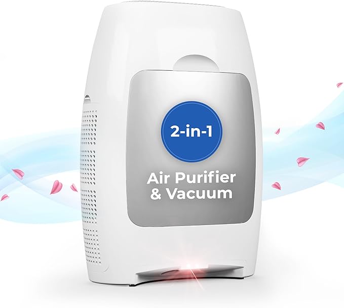 EyeVac Air 2-in-1 HEPA Air Purifier & Touchless Vacuum Automatic Dustpan - Ultra Fast & Powerful - Covers 600 Sq ft - Corded Canister Vacuum, Bagless, Automatic Sensors, 1000 Watt (White/Silver)