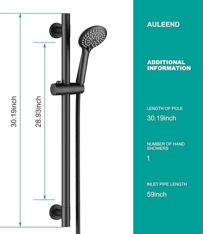 Shower Slide Bar Handheld Shower Head with Hose, 5-Function Hand Shower with Wall Mount，shower slide bar,adjustable height shower head (A-round, Matte Black)