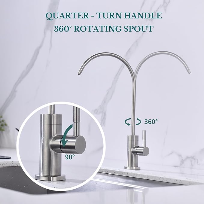 Drinking Water Faucet for Kitchen Sink SUS304 Stainless Steel Water Filter Faucet RO Reverse Osmosis Filtration Bar Sink Brushed Nickel, WF1-BN
