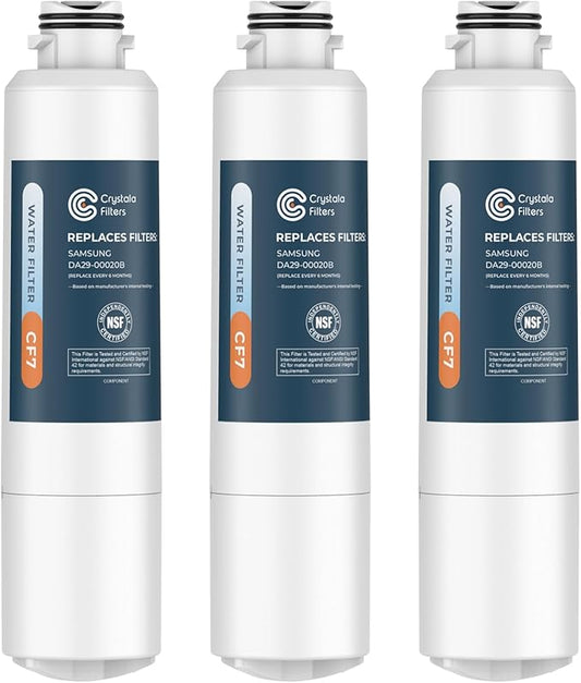 Crystala Filters Compatible with Samsung DA29-00020B Refrigerator Water Filter, DA29-00020A/B, DA29-00020B-1, HAF-CIN/EXP, 46-9101, RF4267HARS, RF25HMEDBSR, RF28HMEDBSR, RS25J500DSR, 3 Pack