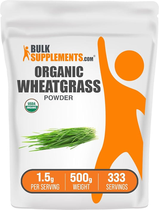 BulkSupplements.com Organic Wheatgrass Powder - Organic Super Greens Powder, Superfoods Supplement - Vegan & Gluten Free, 1.5g per Serving, 500g (1.1 lbs) (Pack of 1)