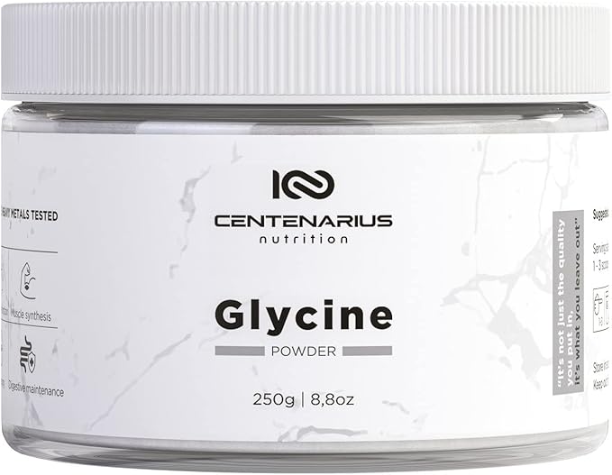 Centenarius Nutrition Glycine Powder 250g | Non-Essential Amino Acids Supplement for Post Workout Muscle Recovery, Digestion, Sleep Aid + More - Vegan, Additive-Free, Third-Party Tested