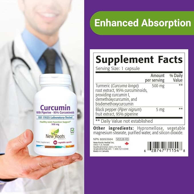 NEW ROOTS HERBAL Turmeric Curcumin Supplement 500mg with Gingers & Black Pepper Extract - 20x Better Absorption | Coumarin Capsules with 95% Curcuminoids & 95% Piperine (90 Veg Capsules)
