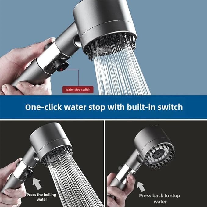 Ion Shower Drops Head Filtered Showerhead With Five Filters,Filtered Shower Head With Handheld,High Pressure Turbo Showerhead,Reusable,Adjustable Settings With Hose (Gray)