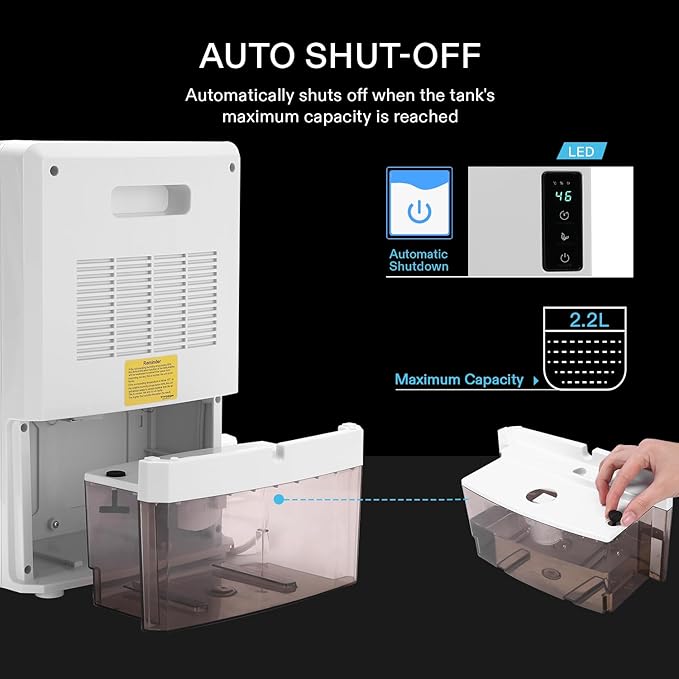 VIVOSUN Electric Mini Dehumidifier, Ultra-Quiet Auto Defrost Dehumidifier with Timer, 2200ML Water Tank and Drain Hose for Basement or Closets, Bedrooms, Showers, and Other Small Rooms