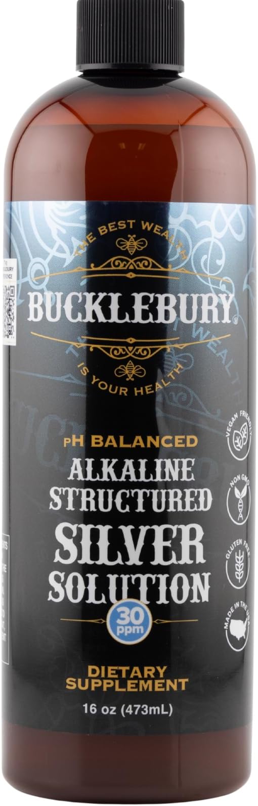 Silver Solution pH Balanced - Alkaline Structured Silver Solution Unflavored Liquid for Daily Immune Support - 30ppm Gluten Free - 16 oz