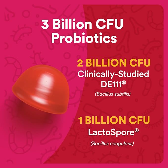 SmartyPants Adult Probiotic Gummies for Digestive Health: 3 Billion CFU, Gut Health and Immune Support Supplement, Clinically Studied Probiotic, Gluten Free, Strawberry, 30 Count (30 Day Supply)