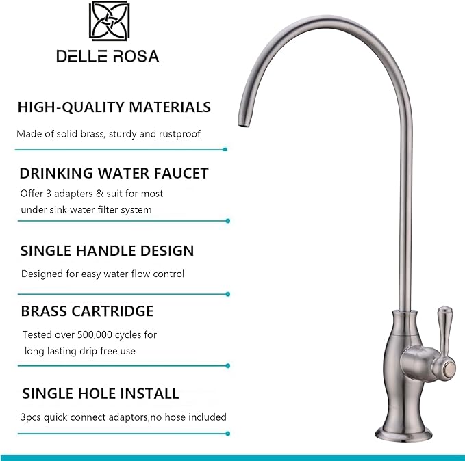 Brass Water Filter Faucet Delle Rosa Commercial Water Filtration Faucet for Under Sink Water Filter System Modern Brushed Nickel Kitchen Bar Sink Drinking Water Faucet