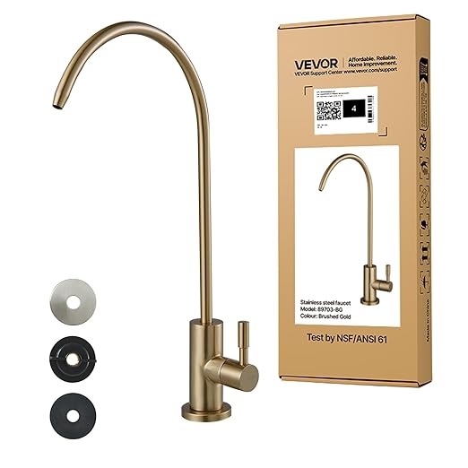VEVOR Water Filter Faucet, SUS 304 RO Faucet, Lead-Free Solid Brass Valve Drinking Water Faucet, Fit Most Reverse Osmosis and Water Filtration System, Kitchen Filtered Water Tap, Brushed Gold