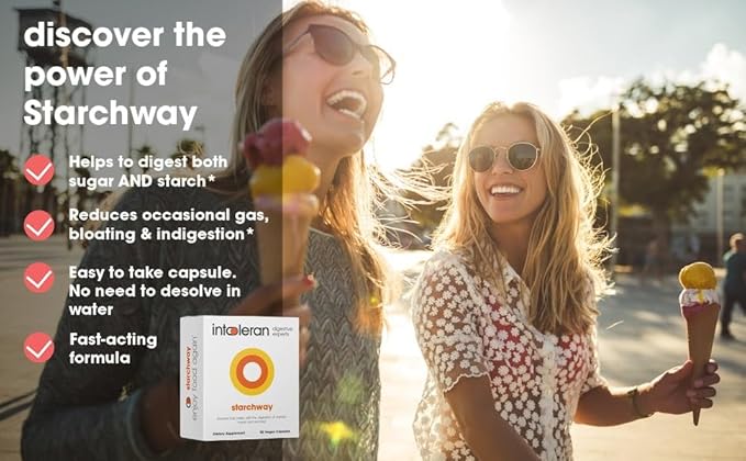 Starchway Digestive Enzymes - 50 capsules | Supplement for Starch & Sucrose Intolerance | Helps Digest Sugars & Starchy Foods | Invertase & Gluco-Amylase Enzymes | Pure & Vegan | Low FODMAP