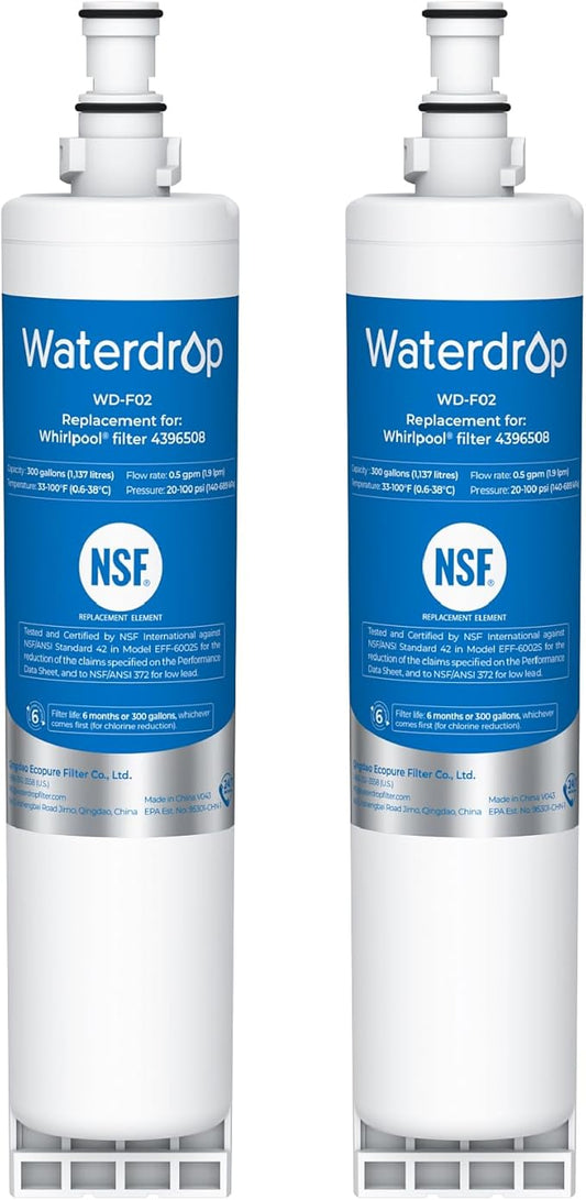 Waterdrop 4396508 Replacement for Whirlpool® 4396510, PNL240V, 4396508p, 4396547, 4392857, LC400V, WF-NLC240V, Everydrop® Filter 5，EDR5RXD1 Refrigerator Water Filter,2 Packs(Package May Vary)