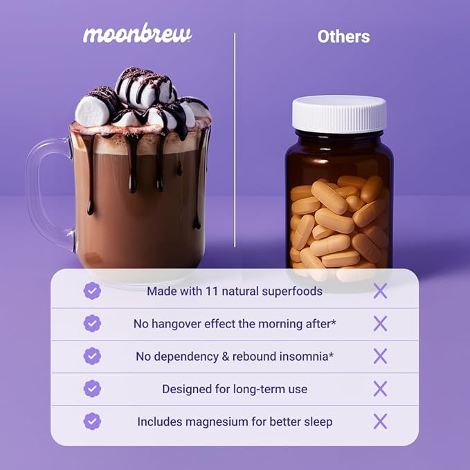 MoonBrew Nighttime Magnesium Hot Cocoa, Natural Sleep Aid Drink Mix for Adults, 3-Pack - Calming Melatonin-Free Sleep Support - Sleepy Hot Chocolate Powder with L-Theanine, Chamomile & Zinc Glycinate