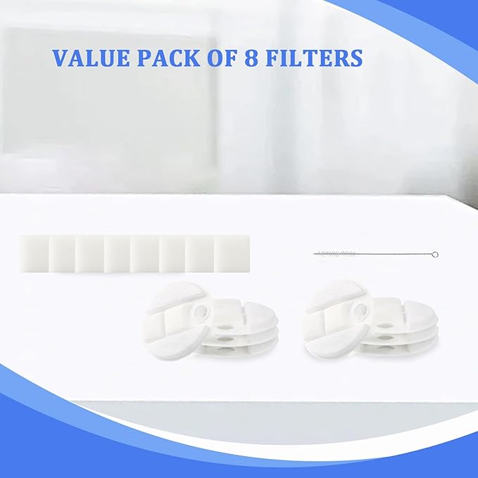 8 Pack Replacement Filters for Petlibro Dog Water Bowl Dispenser, Compatible with Capsule Fountain PLWF008, 4 Month Supply Water Filter Cartridges & Pre-Filter Sponges
