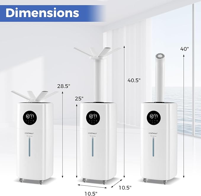 COSTWAY 21L/5Gal Humidifier for Large Room, Top Fill Whole House Humidifier, 3 Mist Levels, Extension Tube, 360° Nozzles & Remote Control for Bedroom, Plants
