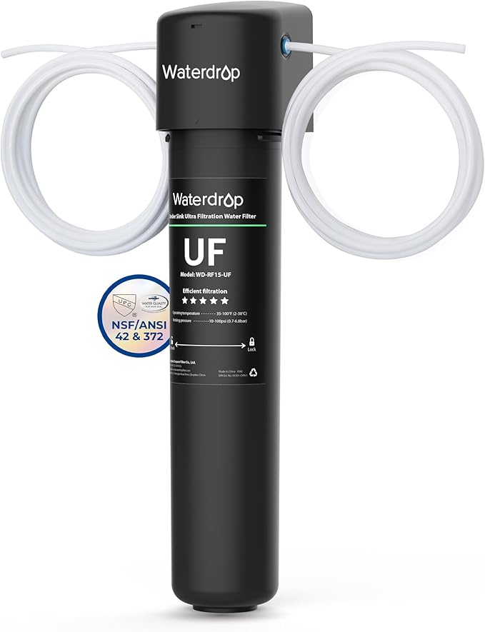 Waterdrop 0.01μm Inline Water Filter System for Refrigerator, Ice Maker, Under Sink, 1/4 inch Direct Connect, NSF/ANSI 42 Certified, 16K Gallons, 15UC-UF