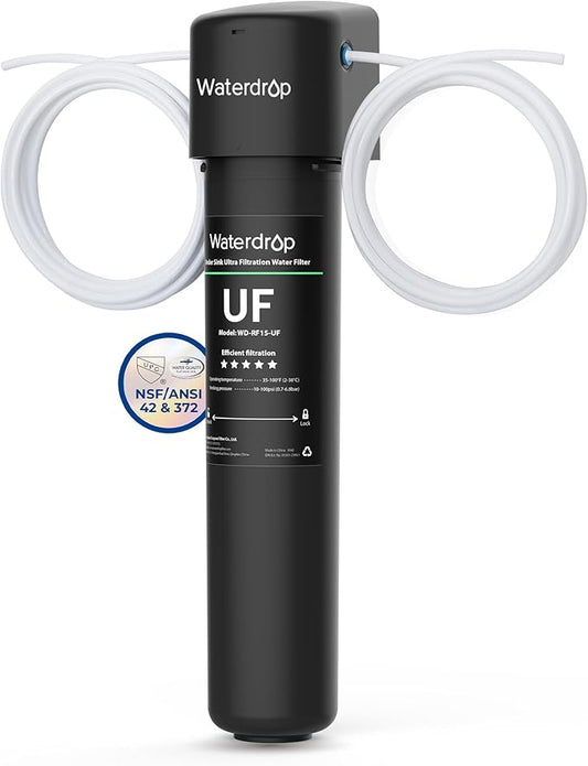 Waterdrop 0.01μm Inline Water Filter System for Refrigerator, Ice Maker, Under Sink, 1/4 inch Direct Connect, NSF/ANSI 42 Certified, 16K Gallons, 15UC-UF