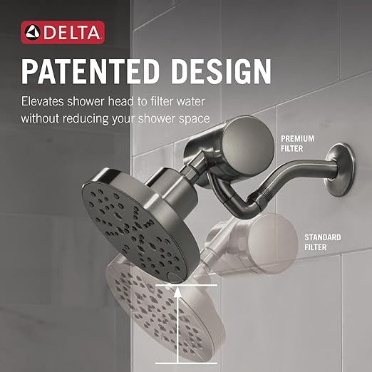 Delta Faucet 5-Setting H2Okinetic Shower Head Black Stainless with Clarifi Premium Shower Filter Attachment with Filter