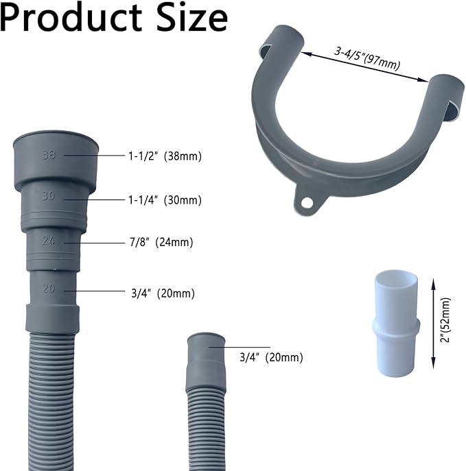 Washing Machine Drain Hose, Universal Flexible Drain Hose Extension Kit for LG/GE/Samsung Washer, Dishwasher, With 1 Extension Adapter,4 Clamps,1 U-Bend Holder (4.9feet)
