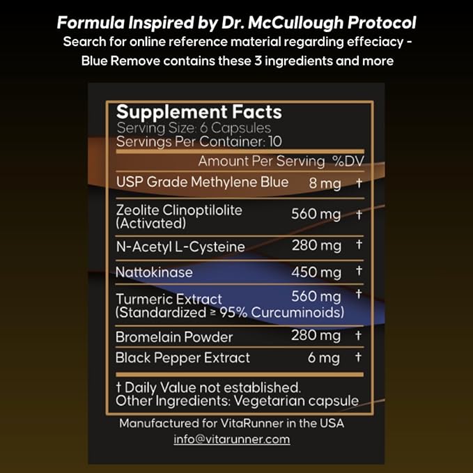 Methylene Blue Pharmaceutical Grade Capsules, with Added Micronized Zeolite, Nattokinase (Non-GMO), Turmeric, Bromelain, and NAC in Cleansing Formula Inspired by Dr. McCullough