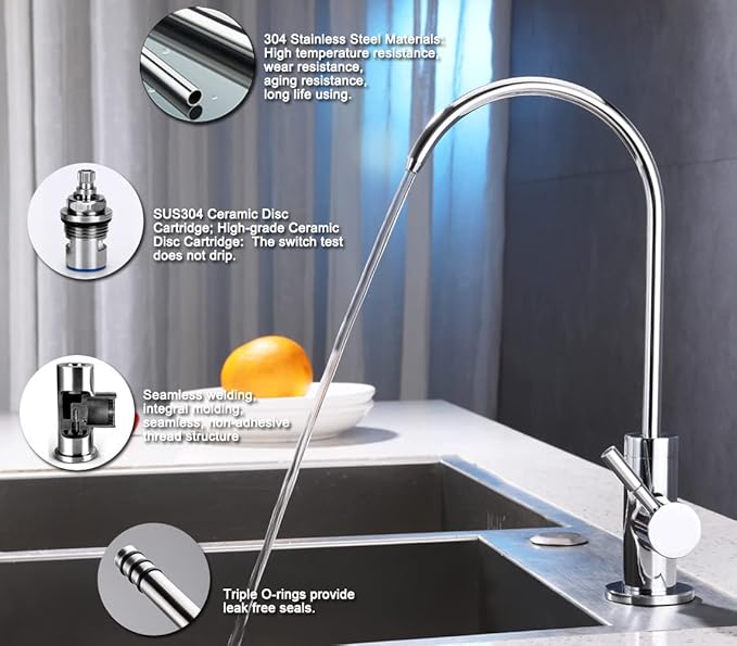 ESOW Kitchen Water Filter Faucet, 100% Lead-Free Drinking Water Faucet Fits Most Reverse Osmosis Units or Water Filtration System in Non-Air Gap, Stainless Steel 304 Body Polished Chrome Finish