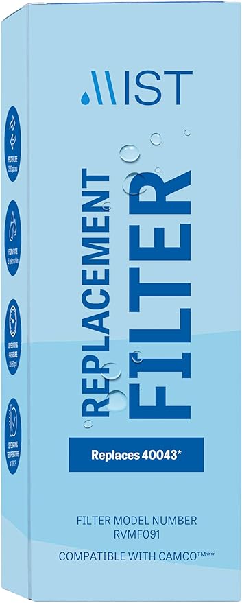 Mist 40043 Replacement for Camco RV Inline Water Filter 40043, 40013, 40041, with Flexible Hose Protector. Reduces Bad Taste, Odors, Chlorine, Lead and Sediment, 2 Pack