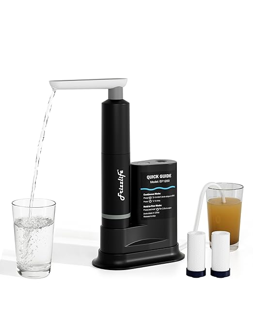 Frizzlife Electric Water Filter Camping, 0.01μm Ultrafiltration Portable Water Filter, Rechargeable Water Purifier for Camping, Survival, Backpacking, Hiking & Emergency, EF1200