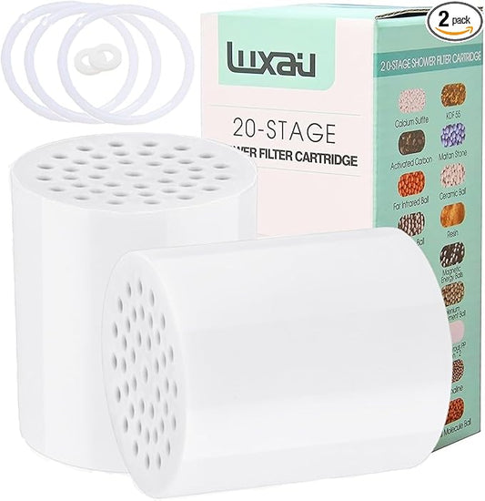 2 Pc Luxau 20 Stage(Also Fit 15, 18 Stage) Shower Filter Replacement Cartridge, Shower Head Filter Refill, for Hard Water Chlorine Heavy Metal, Skin Hair, Fit Any Similar Design Shower Water Filter
