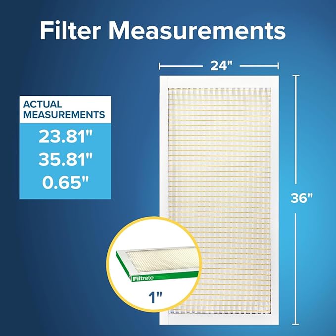 Filtrete 24x36x1 AC Furnace Air Filter, MERV 8, MPR 700, Tough on Pollen, Easy on Airflow, 3-Month Pleated 1-Inch Electrostatic Air Cleaning Filter, 4-Pack (Actual Size 23.81 x 35.81 x 0.65 in)