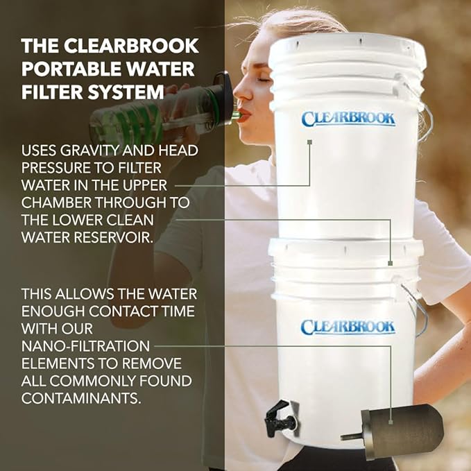 Clearbrook Portable Gravity Water Filter | No Electricity Needed | Filters 6,000+ Gallons | Ideal for Camping, Hiking, Emergency Kits & Everyday Use