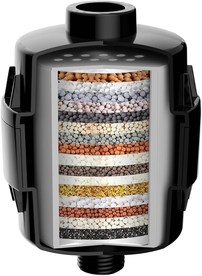 20 Stage Shower Filter for Hard Water, Remove Chlorine Heavy Metals and other Impurities, Improve Skin Hair, Fit Most Handheld Showerhead Fixed Rainfall (Matte Black)