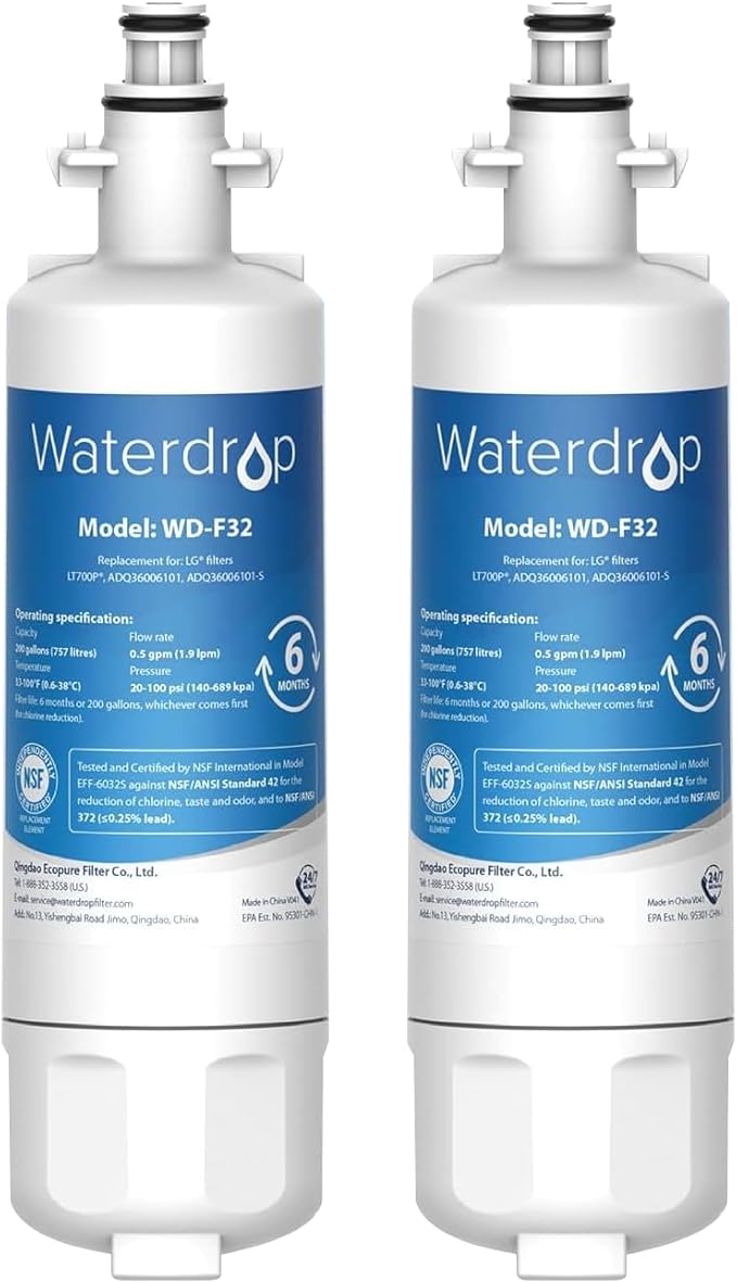 Waterdrop ADQ36006101 Replacement for LG® LT700P®, Kenmore 469690, 9690, FML-3, ADQ36006102, ADQ36006101-S Refrigerator Water Filter, 2 Filters