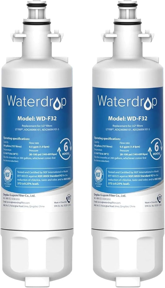 Waterdrop ADQ36006101 Replacement for LG® LT700P®, Kenmore 469690, 9690, FML-3, ADQ36006102, ADQ36006101-S Refrigerator Water Filter, 2 Filters