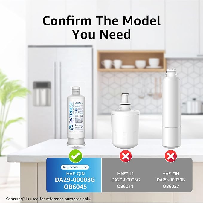 Overbest DA97-17376B Replacement for Samsung® HAF-QIN/EXP, HAF-QIN, DA97-08006C, RF28R7201SR, RF28R7351SG, RF23M8070SR, RF23M8090SG, OB6045, Refrigerator Water Filter (Pack of 3)