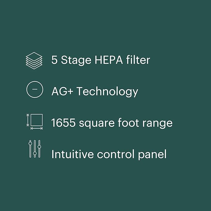 Brondell P700BB-W Pro Air Purifier Clean Air Filter With Aurabeat AG+ Technology for Bedroom, Home Office, Reduces Odor from Smoke and Pets, Includes Filters, 1655 Square Feet, White