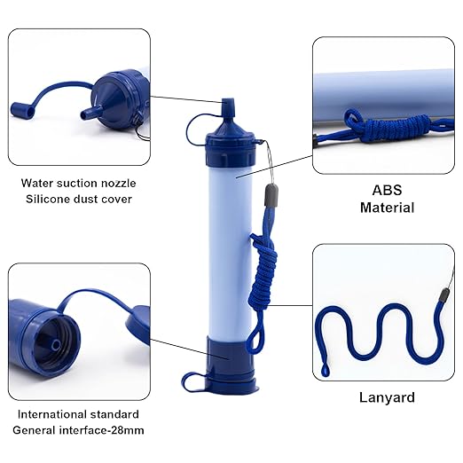 Water Filter Camping, Personal Backpacking Water Filter Straw Portable for Hiking Travels (Light Blue)