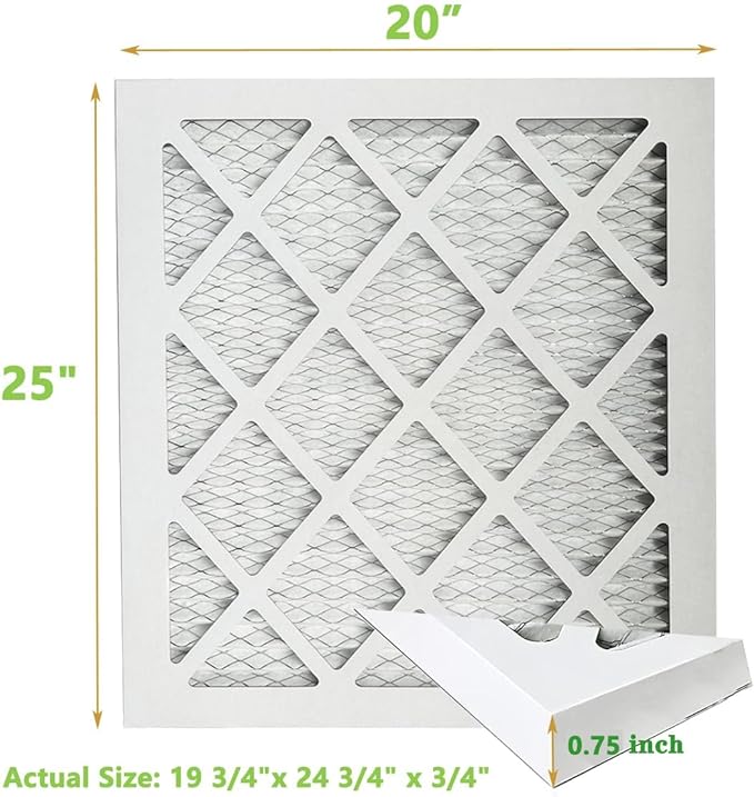 (6 Pack) 20x25x1 Furnace Air Filters, MPR 1900 & FPR 10, MERV 13 Pleated Air Filter (Actual Size: 19 3/4"x 24 3/4" x 3/4")