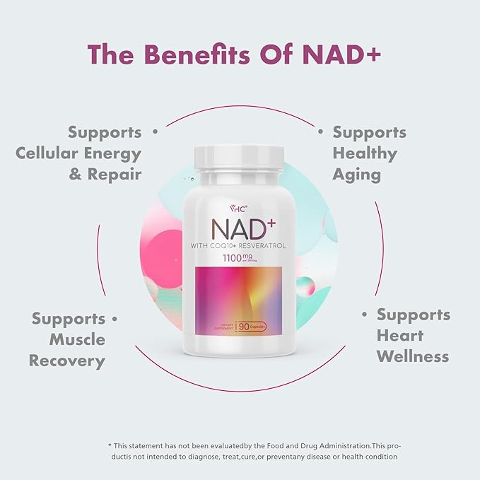 VHC NAD+ Supplement, NMN Alternative Liposomes with CoQ10, Trans-Resveratrol for Women & Men,Support Energy, Anti-Aging,Focus,90 Capsules