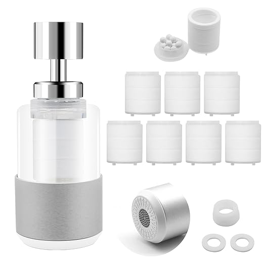 Longlasting Sink Faucet Water Filter Water Filter for Sink Faucet 360 ° Rotating Dual Function Sprayer Modes Faucet for Home Bathroom and Kitchen Faucet Extender (8pcs Extra Filter)