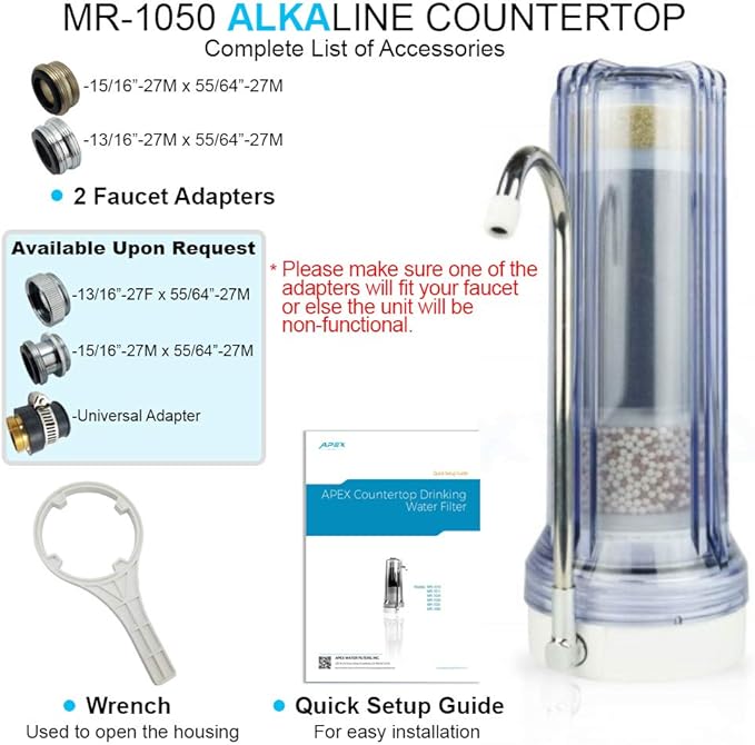 APEX MR-1050 Countertop 5 Stage Mineral pH Alkaline Water Filter - Easy Install Faucet - Reduces Heavy Metals, Bad Taste and Up to 99% of Chlorine - Blue