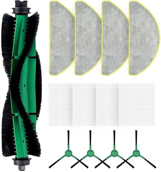 Robot Vacuum Part Replacement for iRobot Roomba 105 Vac Y0140 Q0120 Y0110 105 Combo Q011 Q0520 Models - 1 Main Brush, 4 Side Brushes, 4 HEPA Filters,4 Mop Pads｜Pet Hair Solution