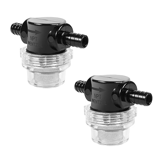 Water Pump Strainer Filter 1/2" NPSM Outlet for Twist-On Pipe Sprayer 3/8 Inches Hose Barb in-Line Strainer with Stainless Steel Filter Screen for RV Water Pump Camper Marine Boat Lawn (2 Pack)