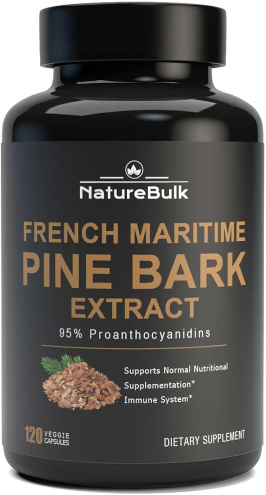 French Maritime Pine Bark Extract 400 mg, 95% Proanthocyanidins - Standardized 30X Extract, 120 Vegan Capsules