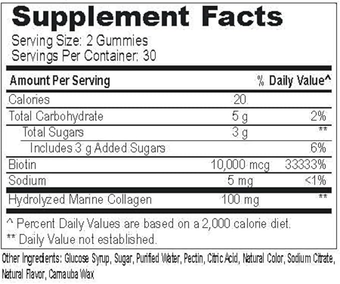 PERFORMANCE INSPIRED Nutrition Collagen + Biotin Gummies – Hydrolyzed Marine Collagen – Supports Hair, Skin & Nails – Raspberry Flavor – 60 Count