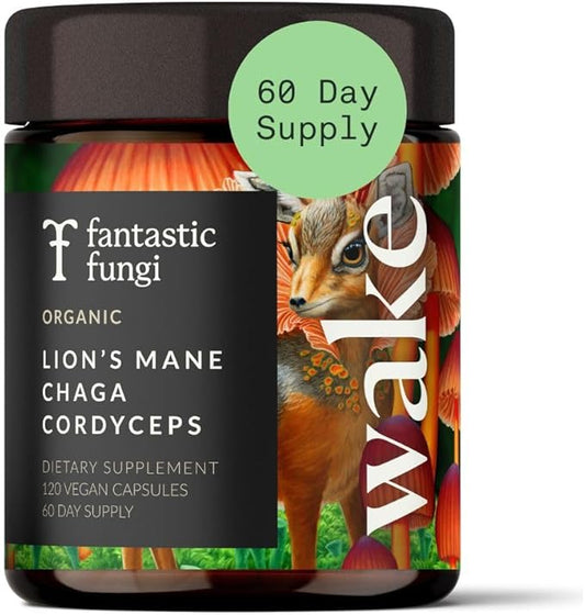 Mushroom Supplement with Lions Mane, Chaga & Cordyceps, Focus, Energy & Brain Support, Adaptogens Capsules, 100% USDA Organic Mushrooms Complex Blend - Vegan, Glass Jar 120 Caps, 2 Month Supply
