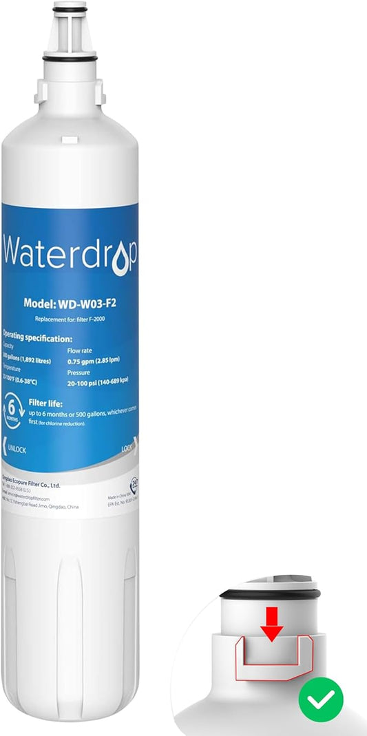 Waterdrop F-2000, 4204490 Water Filter, Replacement for Sub-Zero® 4204490, 4290510, InSinkErator® F-2000, F-1000, F-3000, AquaPure AP Easy C-Complete, SubZero Water Filter Replacement, NSF/ANSI 42