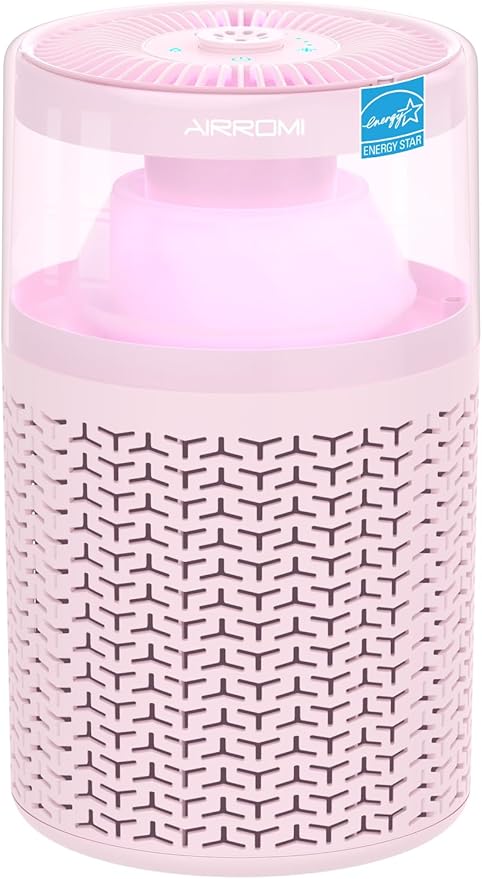 AIRROMI Air Purifiers for Bedroom Home,Up to 658 Ft²,Activated Carbon Filter Cleaner,With Fragrance Sponge for Better Sleep,Night Light,Pet Dander,Allergies,Smoke,Odor,Desktop Air Cleaner A2002 Pink