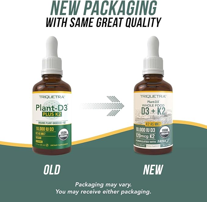 Organic Plant D3 + K2 - 10,000 iu - All-Trans MK7 from MenaQ7 (120 mcg K2)100% Organic & Plant-Based Sublingual D3 Drops (Cholecalciferol), 100% Vegan - Supports Immunity, Bone, Mood & Brain (2 Pack)