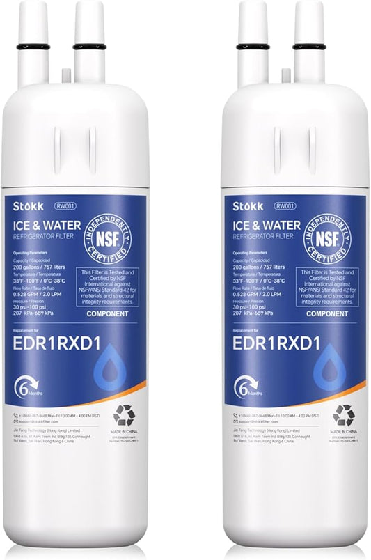 Stokk EDR1RXD1 Replacement Compatible with Everydrop Filter 1, EDR1RXD1B, Whirlpool W10295370A, P8RFWB2L, P4RFWB, P5WB2L, 46-9081, 46-9930, RW001 Refrigerator Water Filter, 2 Pack