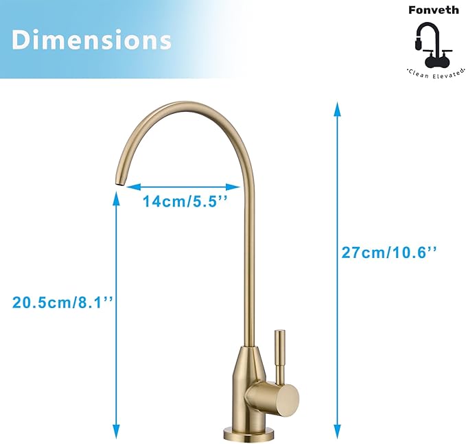 Drinking Water Faucet, Champagne Gold RO Faucet for Under Sink Water Filter System Reverse Osmosis Non-Air Gap for Kitchen